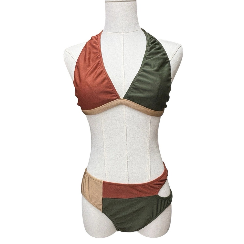 Adriana Degreas Colorblock Halter Bikini Set Cutout Brazil Luxury Swim Sz L